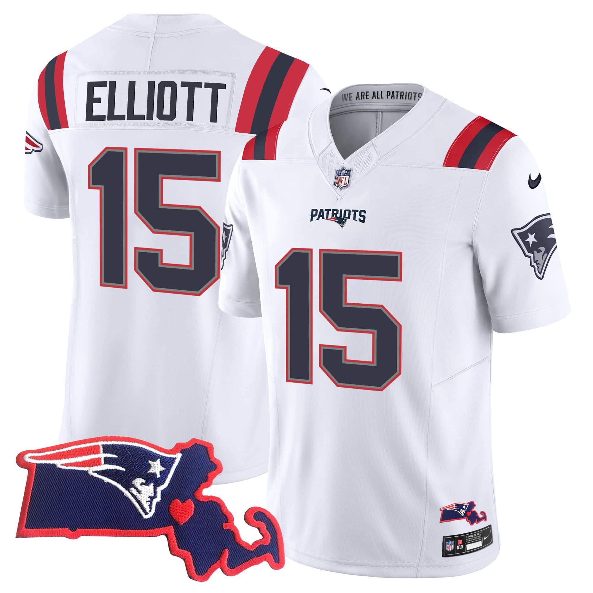 Men New England Patriots 15 Elliott White 2024 Nike Patch Vapor Limited NFL Jersey